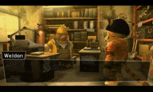 a cartoon character named weldon is standing in a room with other characters