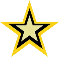 a yellow star with a black outline and a yellow center