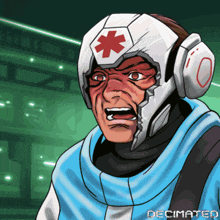 a cartoon drawing of a man wearing a helmet with a red star on it