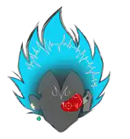 a drawing of a person with blue hair and the word vegeta on it