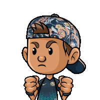 a cartoon of a boy wearing a hat that says ky