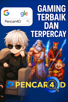a poster that says gaming terbaik dan terpercaya with a boy in a chair
