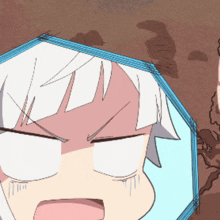 a drawing of a girl with white hair and glasses making a funny face