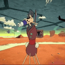 a cartoon drawing of a horse with a bottle in its mouth