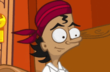 a cartoon character with a red headband and a 3 on his forehead
