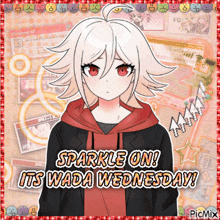 a picture of a girl with the words " sparkle on ! its wada wednesday "