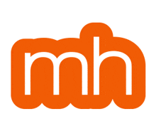 an orange and white logo for mh