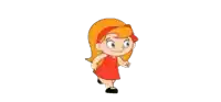 a little girl in a red dress is walking