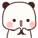 a panda bear with a surprised look on his face is eating a banana .