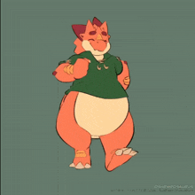 a cartoon drawing of a dragon wearing a green shirt and giving a thumbs up