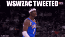 a basketball player wearing a headband with the words wswzac tweeted written on it