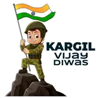 a cartoon of a soldier holding an indian flag and the words kargil vijay diwas below him