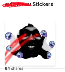 a picture of a sticker with 64 shares of it