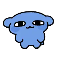a cartoon drawing of a blue bear with big eyes