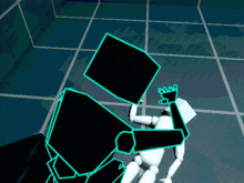 a computer generated image of a robot holding a cube