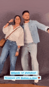 a man and a woman are posing for a photo and the caption says #manvik 1st photoshoot