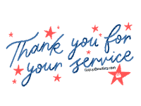 a thank you for your service greeting card with red stars