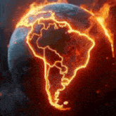 a glowing globe with a map of south america on it .