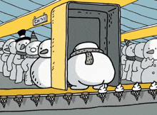 a bunch of snowmen are on a conveyor belt with a sign that says ch11