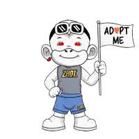 a cartoon character with adopt me written on a flag
