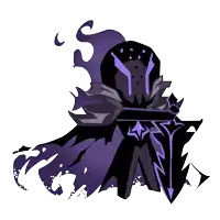 a purple and black drawing of a knight with a sword and shield