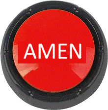 a red amen button with a black frame