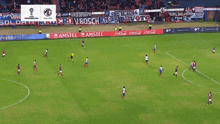 a soccer game is being played on a field with an amstel advertisement