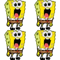 four images of spongebob squarepants with their mouth open
