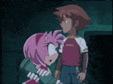 a boy and a girl are standing next to each other in an anime scene