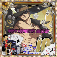 a happy manwhore monday greeting card with a man in a hat