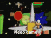 sonic the hedgehog is playing a video game with the words video game below him