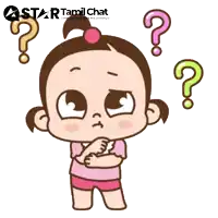 a cartoon of a little girl thinking with question marks around her