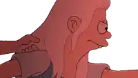 a cartoon character with long red hair is being touched by someone