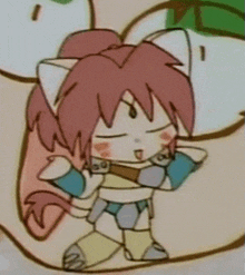 a cartoon drawing of a girl with cat ears and a ponytail