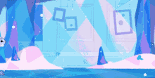 a cartoon drawing of a snowy landscape with a few squares on the wall