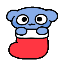 a blue bear is sleeping in a red and white christmas stocking .