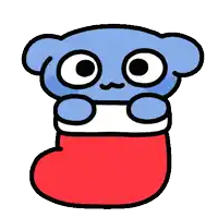 a blue bear is sleeping in a red and white christmas stocking .
