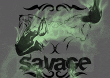 a savage logo with a green background