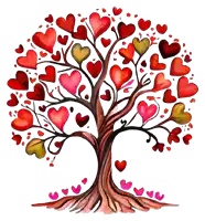 a painting of a tree with hearts on the branches