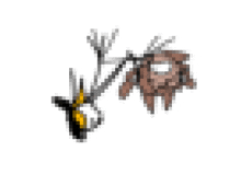 a pixel art drawing of a sword and a flower on a white background .