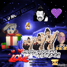 a collage of anime characters with the words " good night beautiful " on top