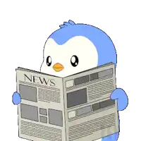 a blue penguin is reading a newspaper with the words bad news written above it