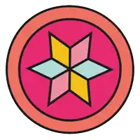 a pink circle with a colorful star in the middle