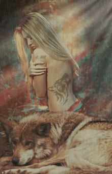 blond women wolf art
