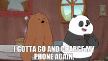 We Bare Bears Panda GIF - We Bare Bears Panda I Gotta Go And Charge My Phone Again GIFs