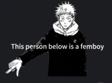 a person below is a femboy with a black background