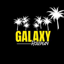 the logo for galaxy roleplay has palm trees on it