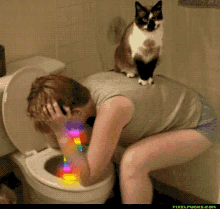 man puking rainbow vomiting toilet