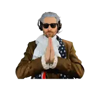a poster that says humble him with a man wearing headphones behind him