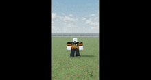 a cartoon character is standing in a grassy field holding a gun